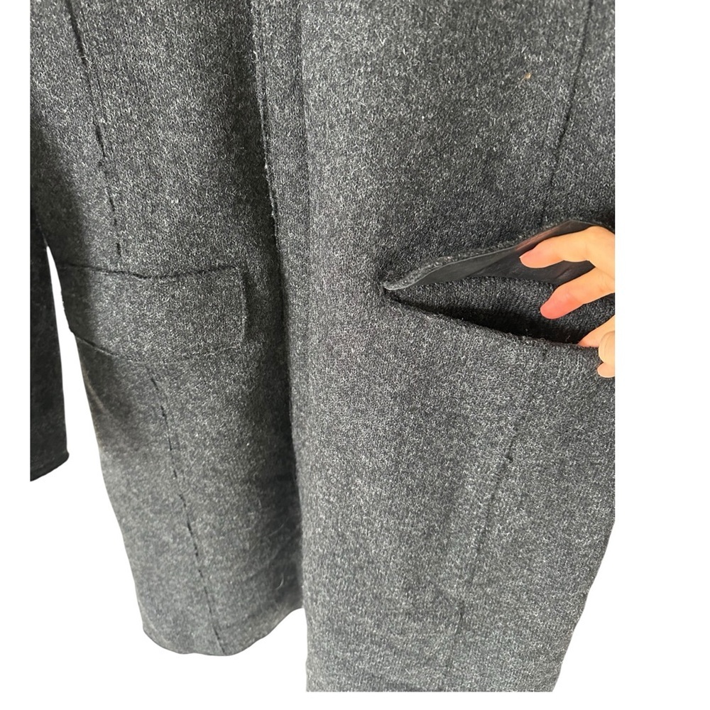 M0851 WOOL SHEARLING Collar Insulated WARM Pea Coat Trench Jacket Dark Grey M /8 - Picture 7 of 13